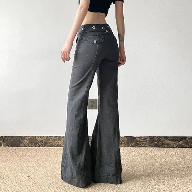 MAKE OLD DARK GRAY METALLIC BUCKLE BELT JEANS