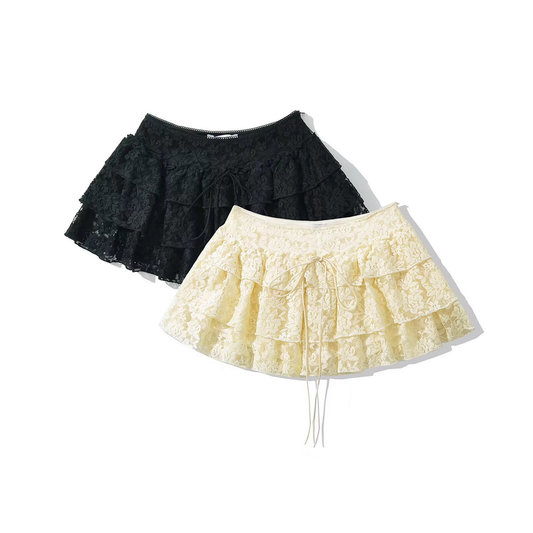 Lace Trim Skort for Women, French Casual Style