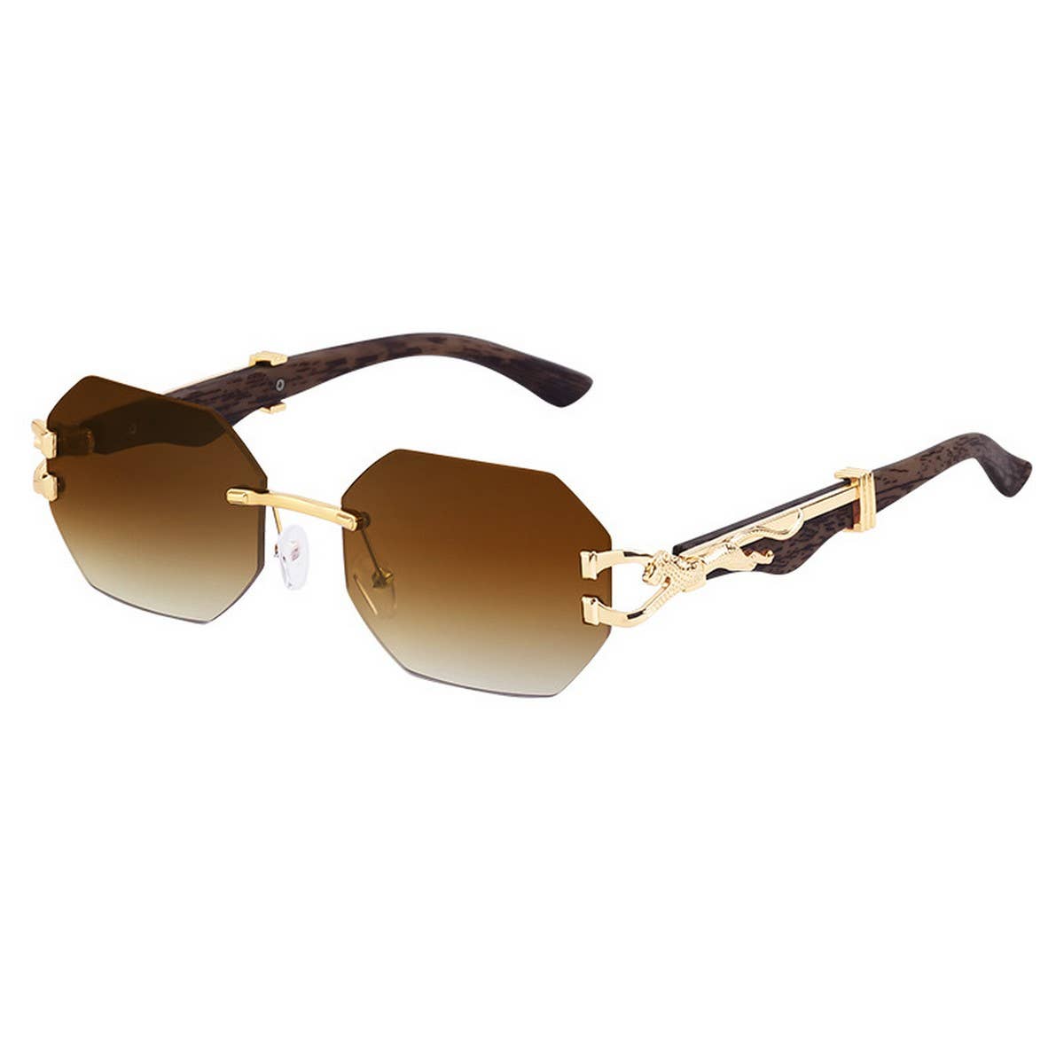 FAUX WOOD GRAIN LEOPARD TEMPLE SUNGLASSES