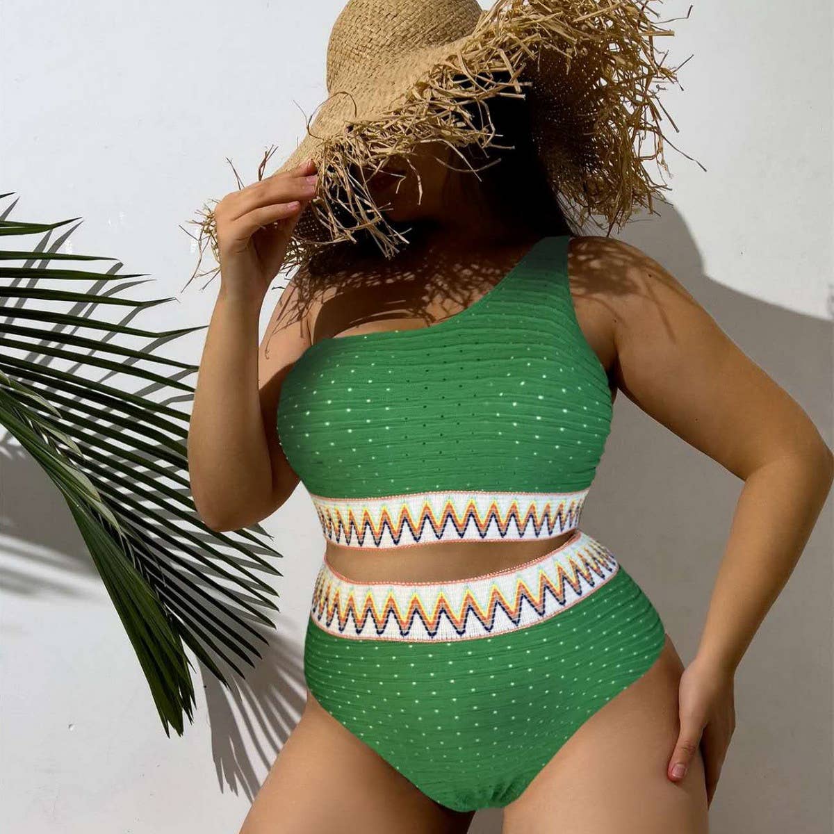 SEXY STRIPED PLUS SIZE SPLIT BIKINI SWIMSUIT