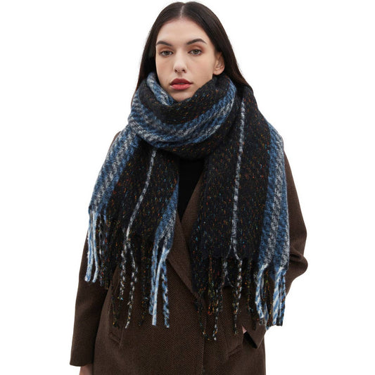 Striped Fringe Scarf ??Winter Knitted Shawl_CWASC0880