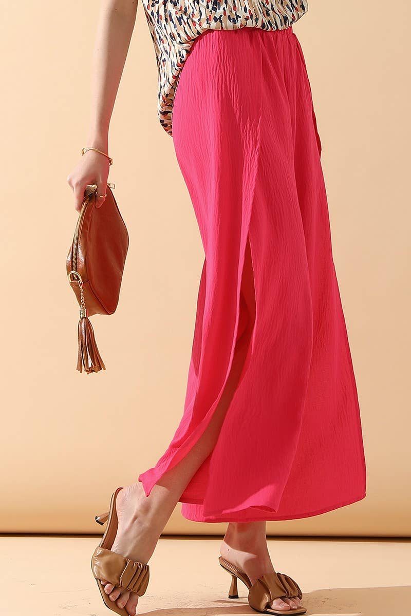 CWBLP420_BANDED FRONT OPENING SLIT LEG WIDE PANTS