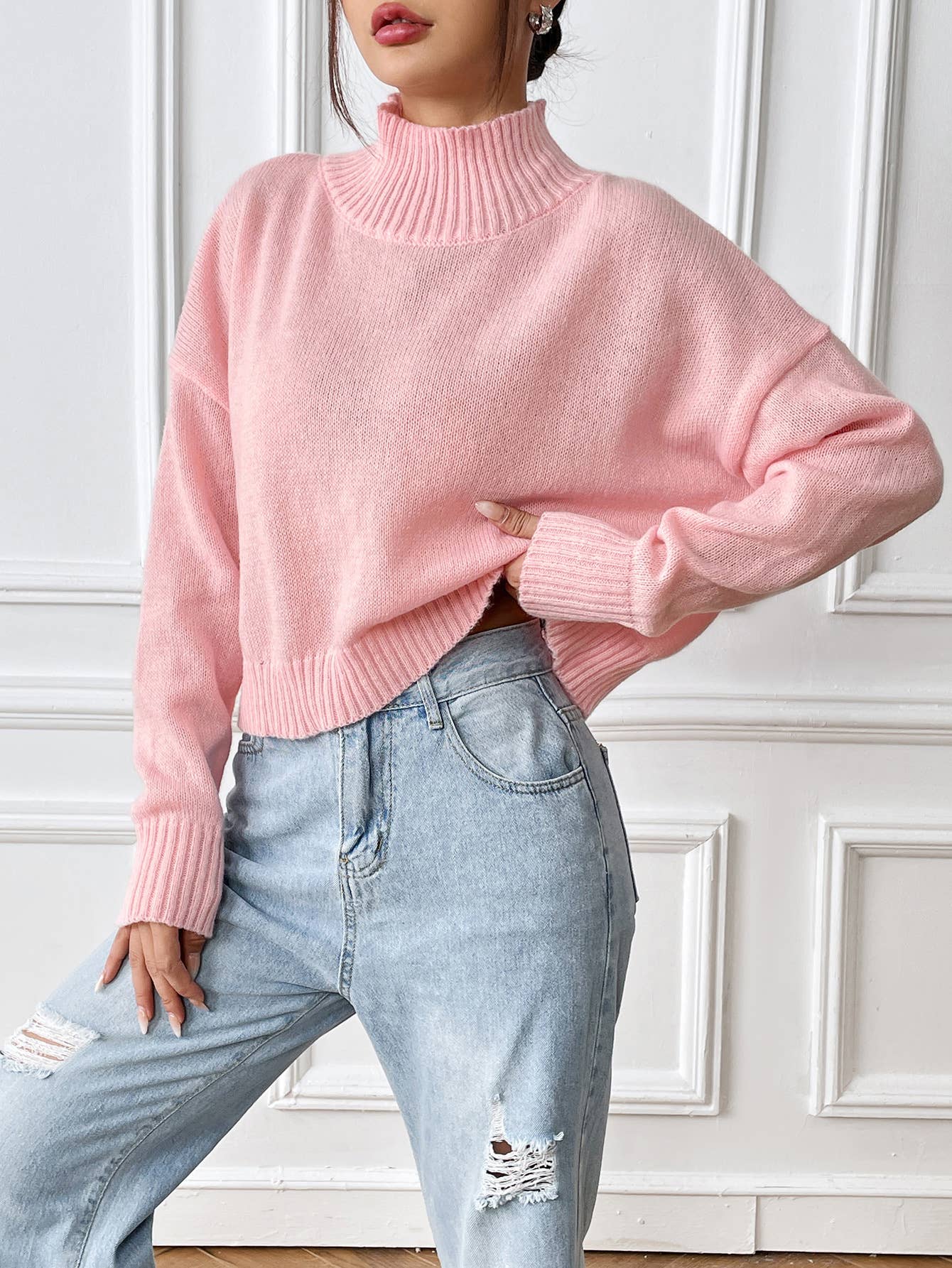 TURTLENECK SWEATER SOLID COLOR LOOSE CASUAL BASE