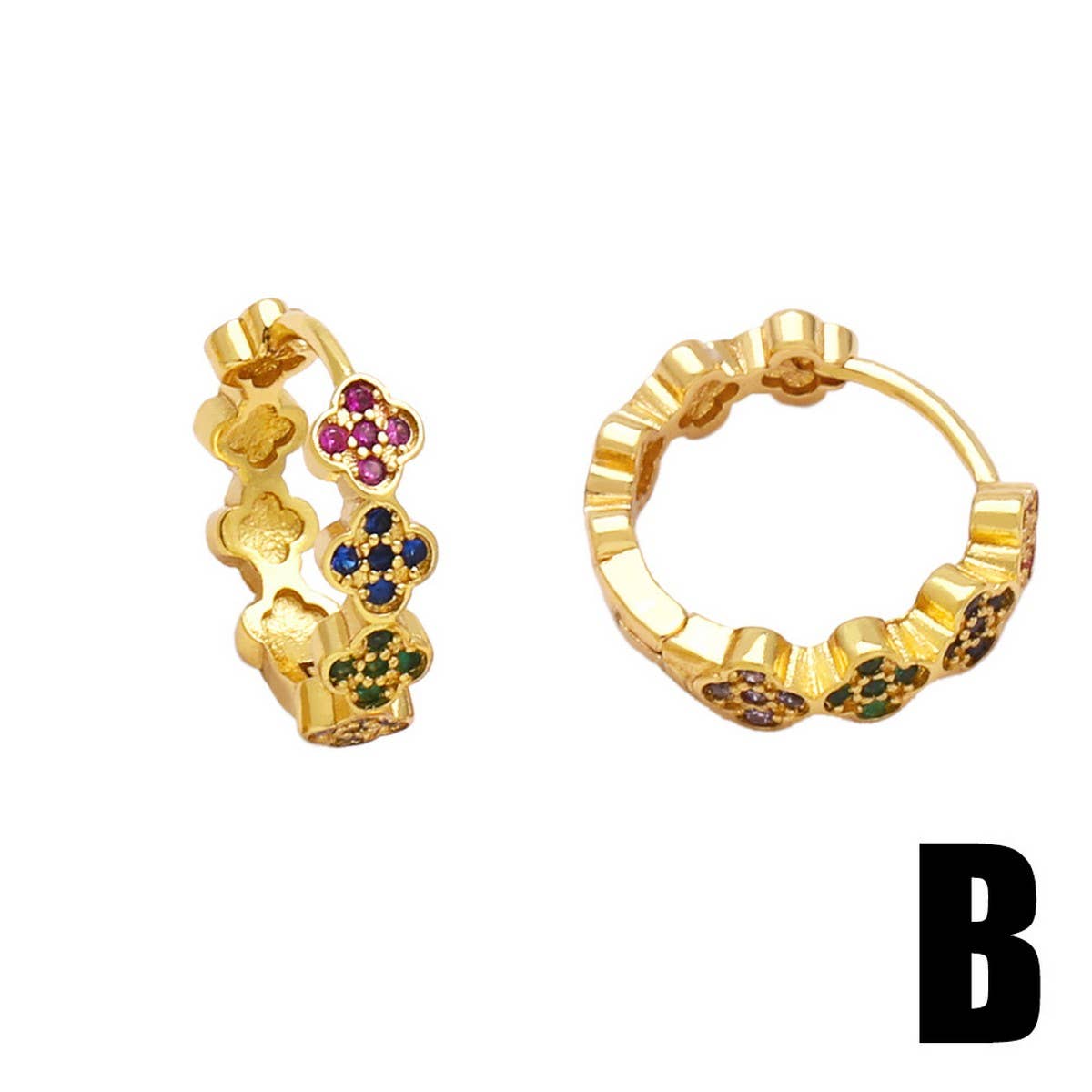 COLORED ZIRCON GOLD PLATED FLOWER EARRINGS