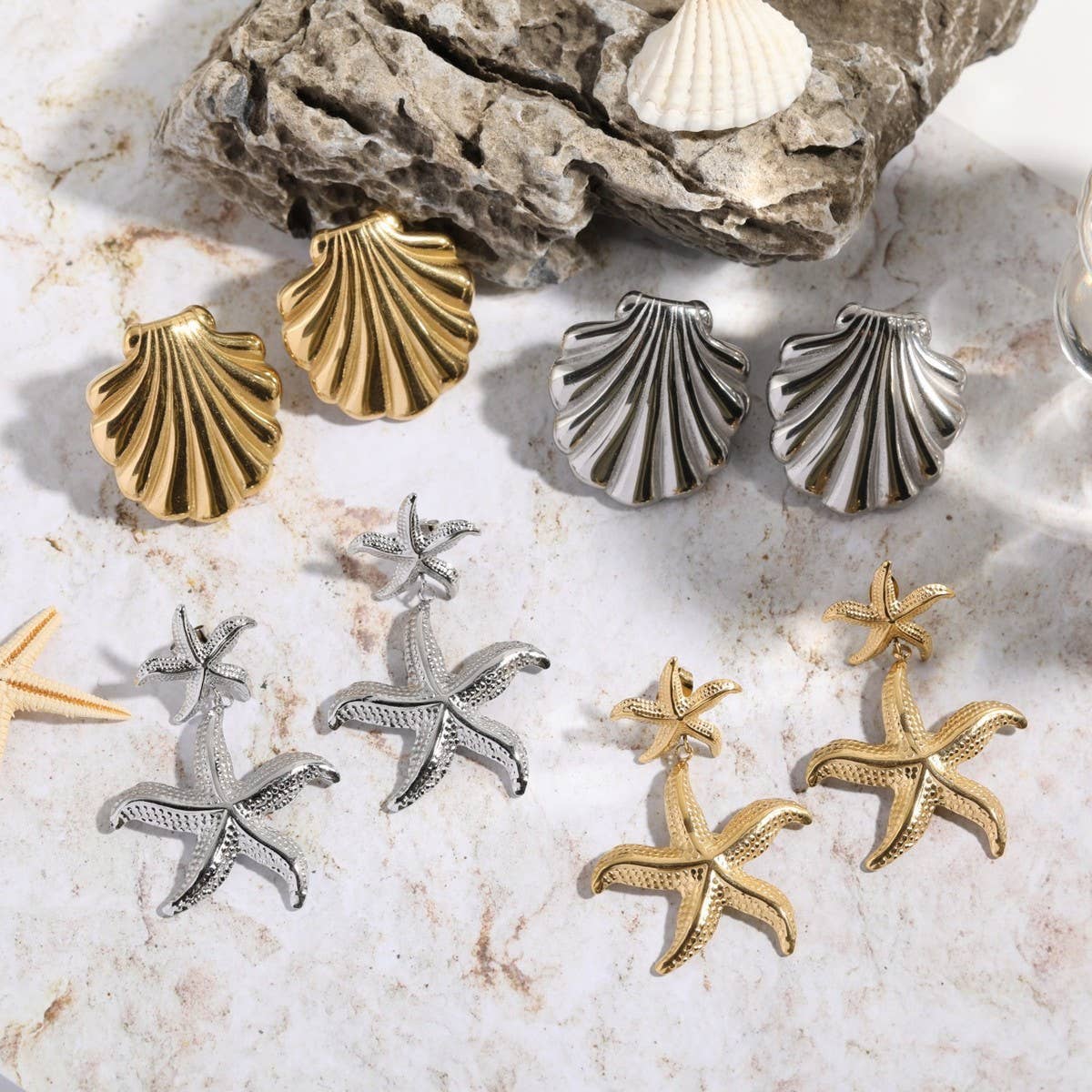 Design stainless steel shell starfish earrings
