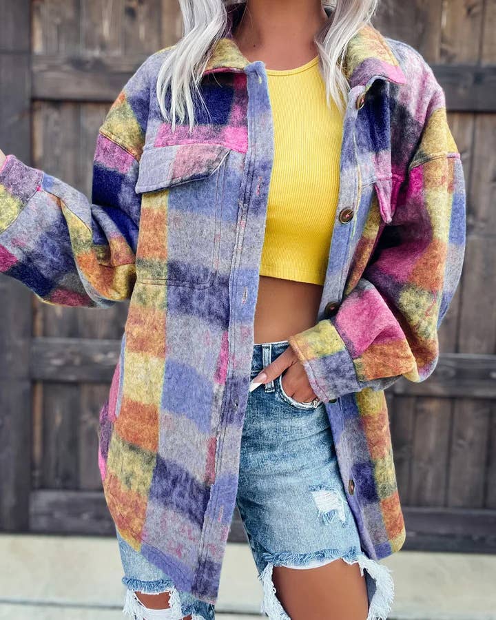 Tweed printed casual and fashionable lapel coat