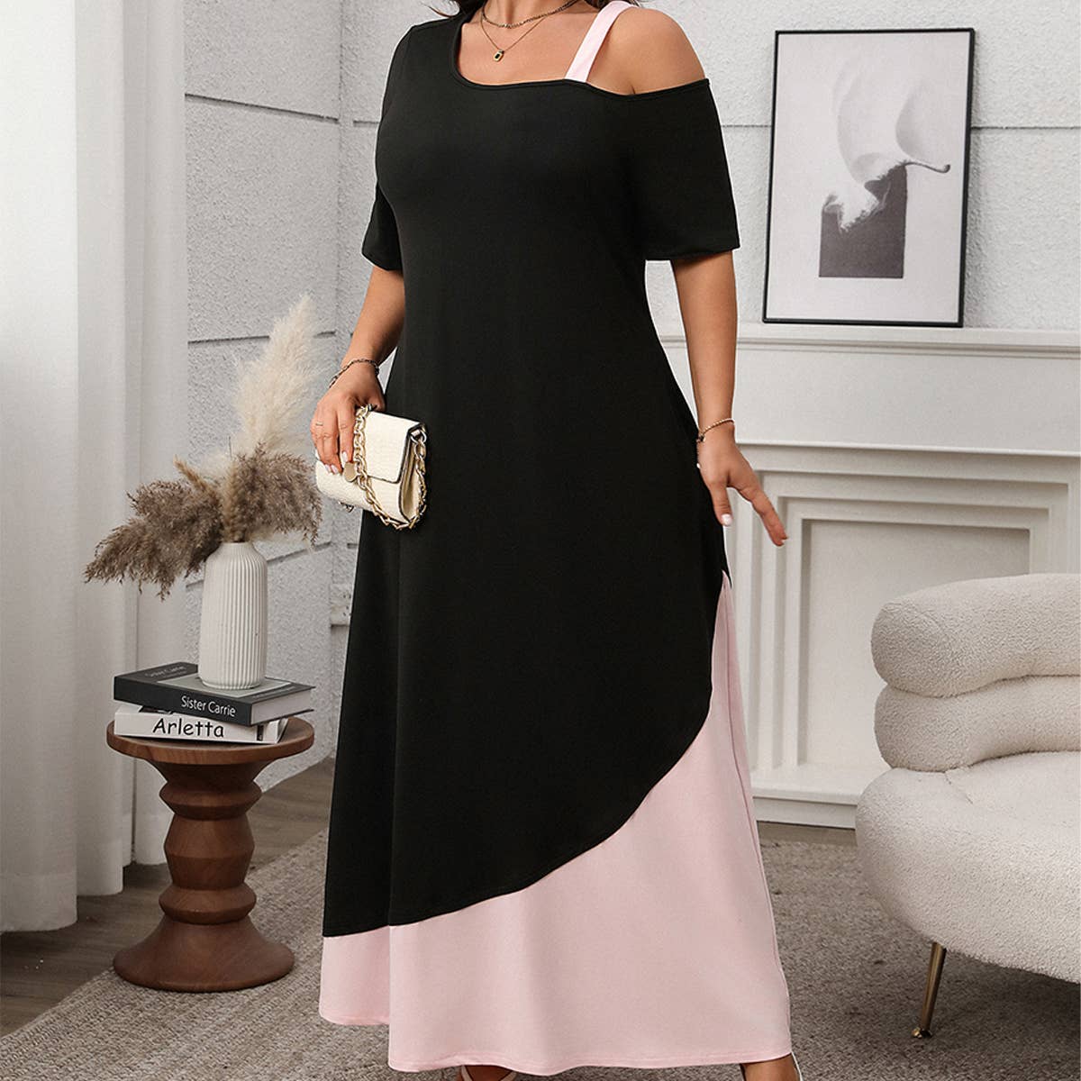 Elegant Colorblock Spaghetti Strap Dress