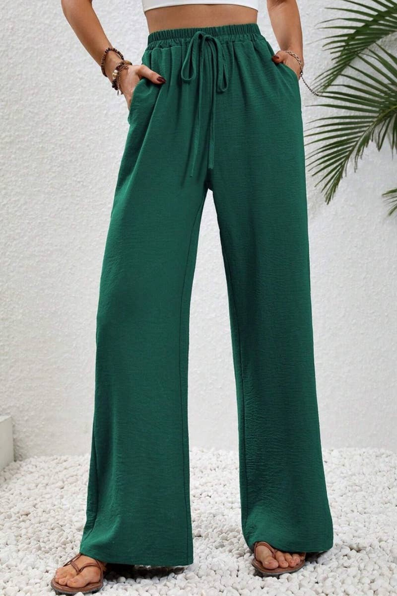 CWBMP0139_SUMMER CASUAL SOLID COLOR LACE-UP WIDE-LEG PANTS