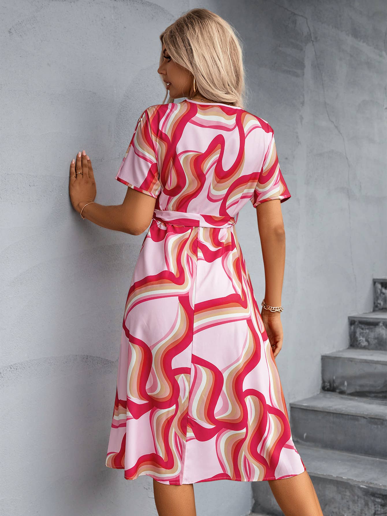 V-NECK SINGLE-BREASTED LACE-UP LONG DRESS