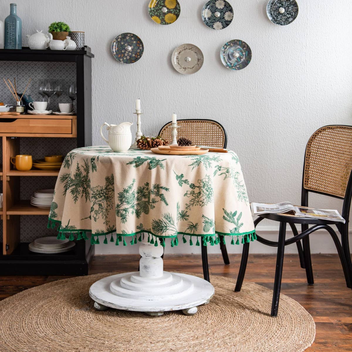 GREEN PINE BRANCH PRINTED DINING TABLE