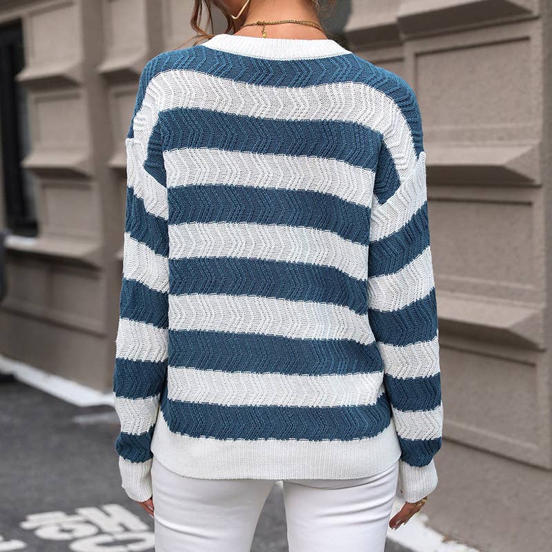 STRIPED KNIT CREW NECK IN CONTRASTING COLORS