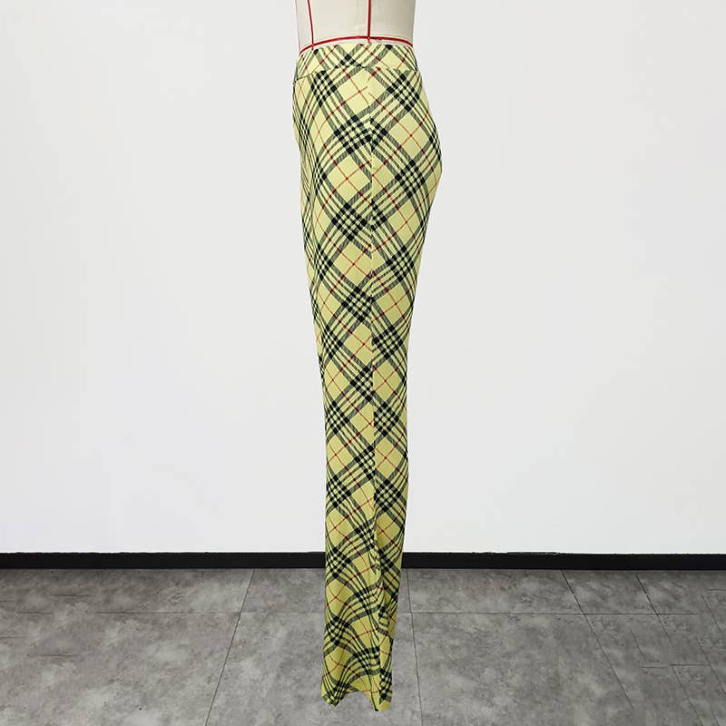 HIGH-WAISTED CHECKERED MICRO-FLARED TROUSERS