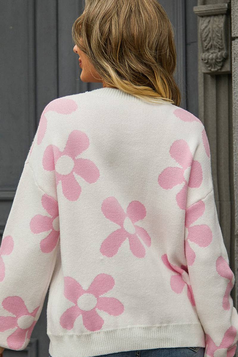 WOMEN FLOWER PATTERN SLIM KNITTED SWEATER_CWOSWL1448