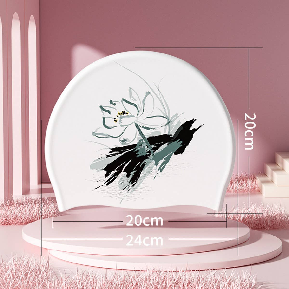 Printed Silicone Swim Cap for Women with Anti-Slip_CWMM6707