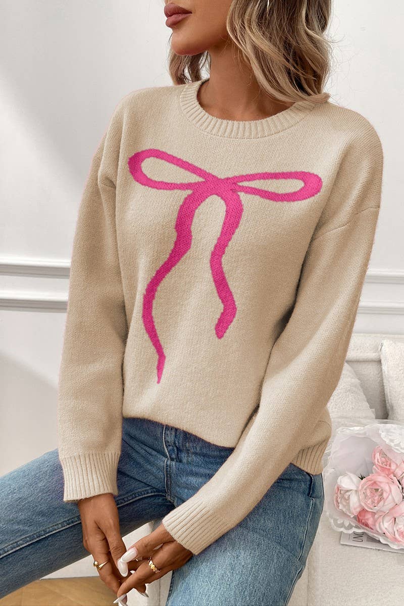 CWOSWL07156_RETRO BOW KNIT JACQUARD SWEATER