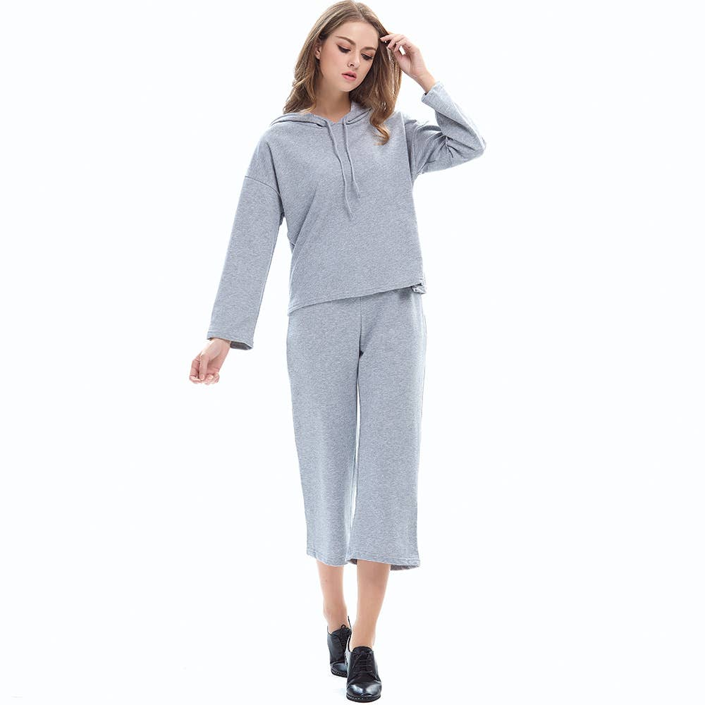 HOODED LACEUP HOODIE WIDE-LEG NINE-POINT PANTSUIT