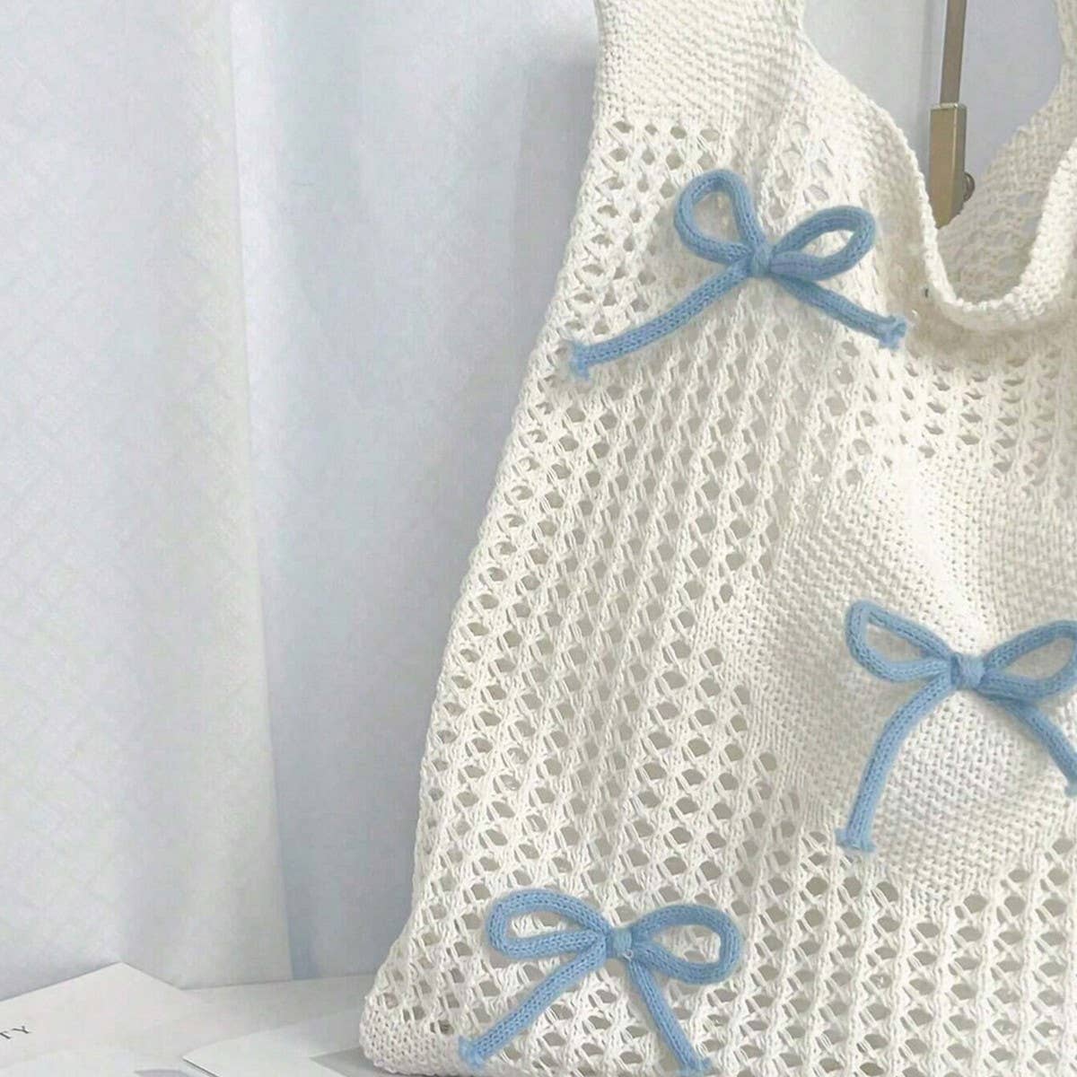 CWAB5058_SIMPLE BOW ELEMENT KNITTED SHOULDER BAG