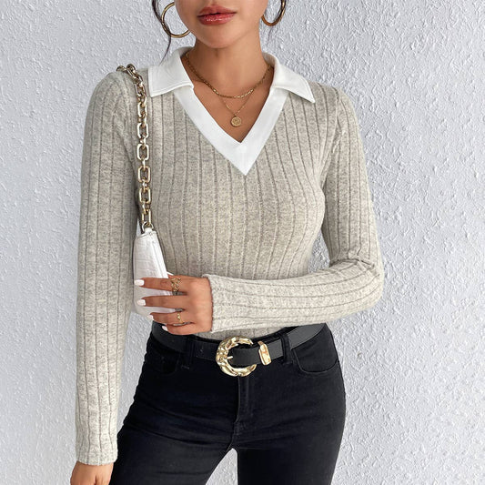 V-NECK SIMPLE KNIT LONG SLEEVE BASE