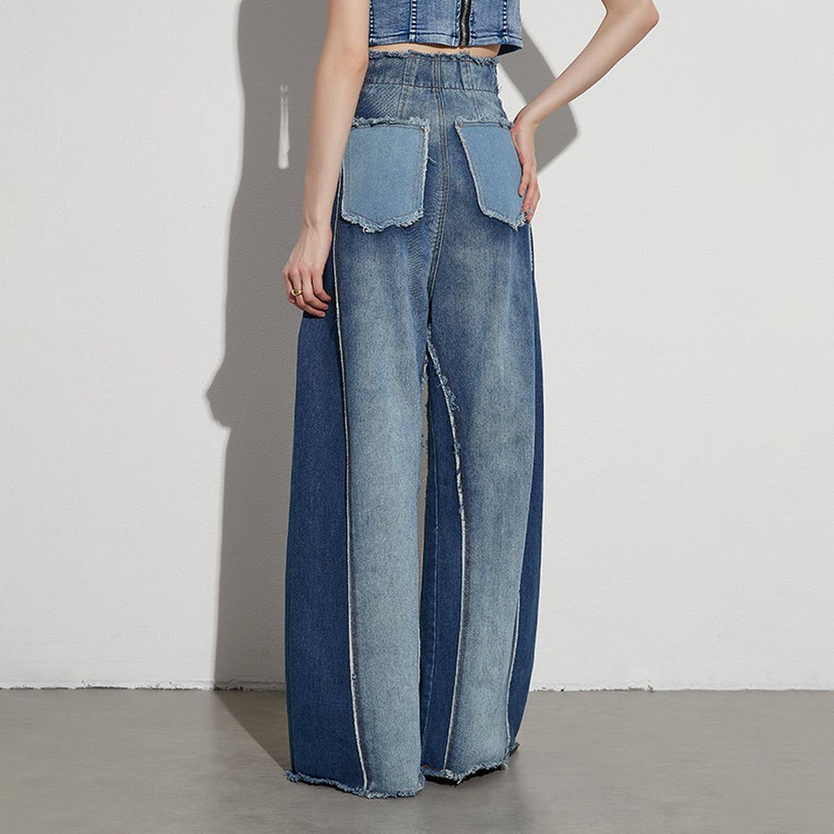 WOMENS HIGH WAISTED WIDE LEG LOOSE FITTING JEANS