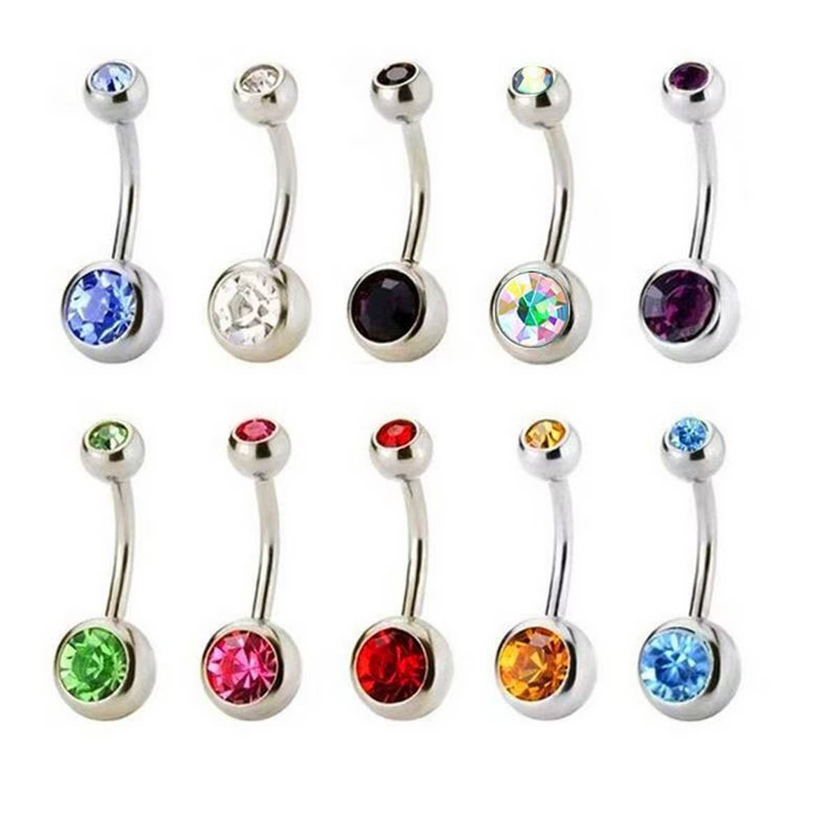 Double Gem Belly Button Ring ? Stainless Steel