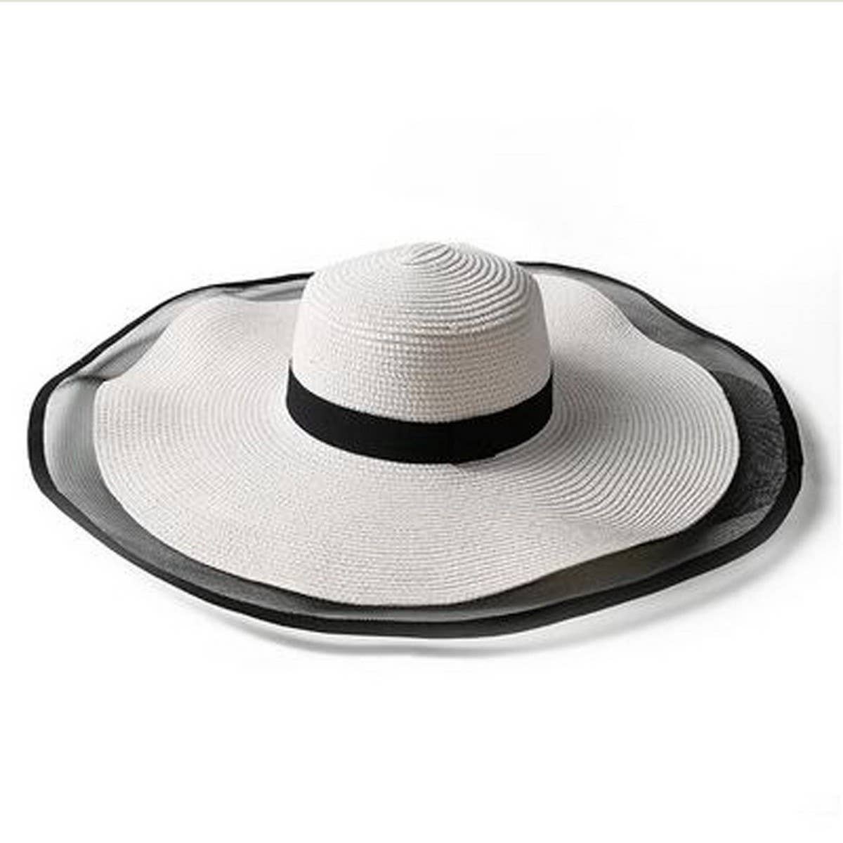 Elegant organza large brim straw hat_CWAH3430