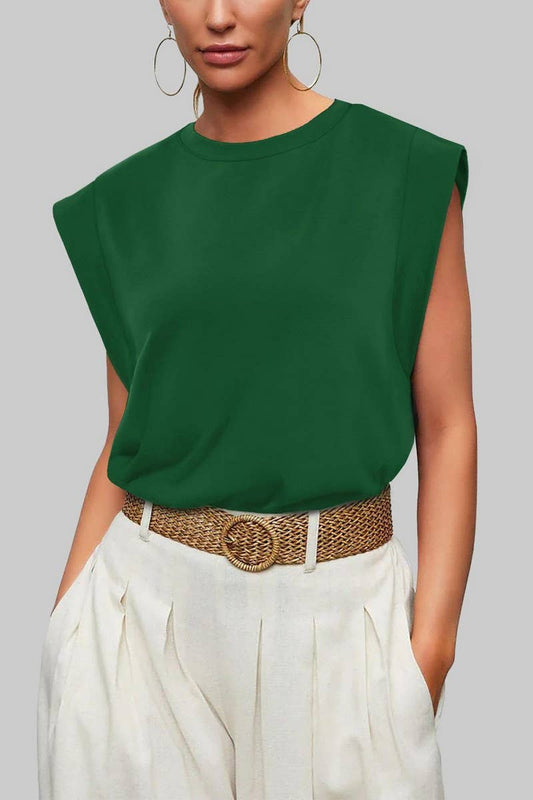 Cwtts1352_Summer Round Neck Loose Casual Vest Top