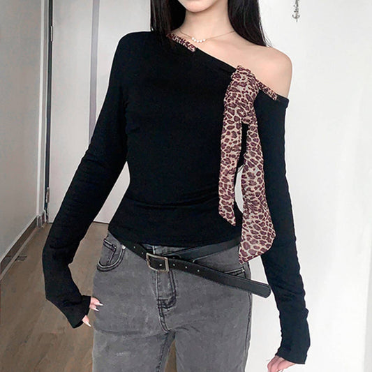 LEOPARD-PRINT LACE-UP WITH DIAGONAL SHOULDER BASE