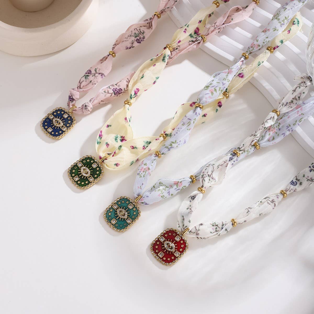 Original Silk Scarf Necklace with Colorful Charm_CWMM8815