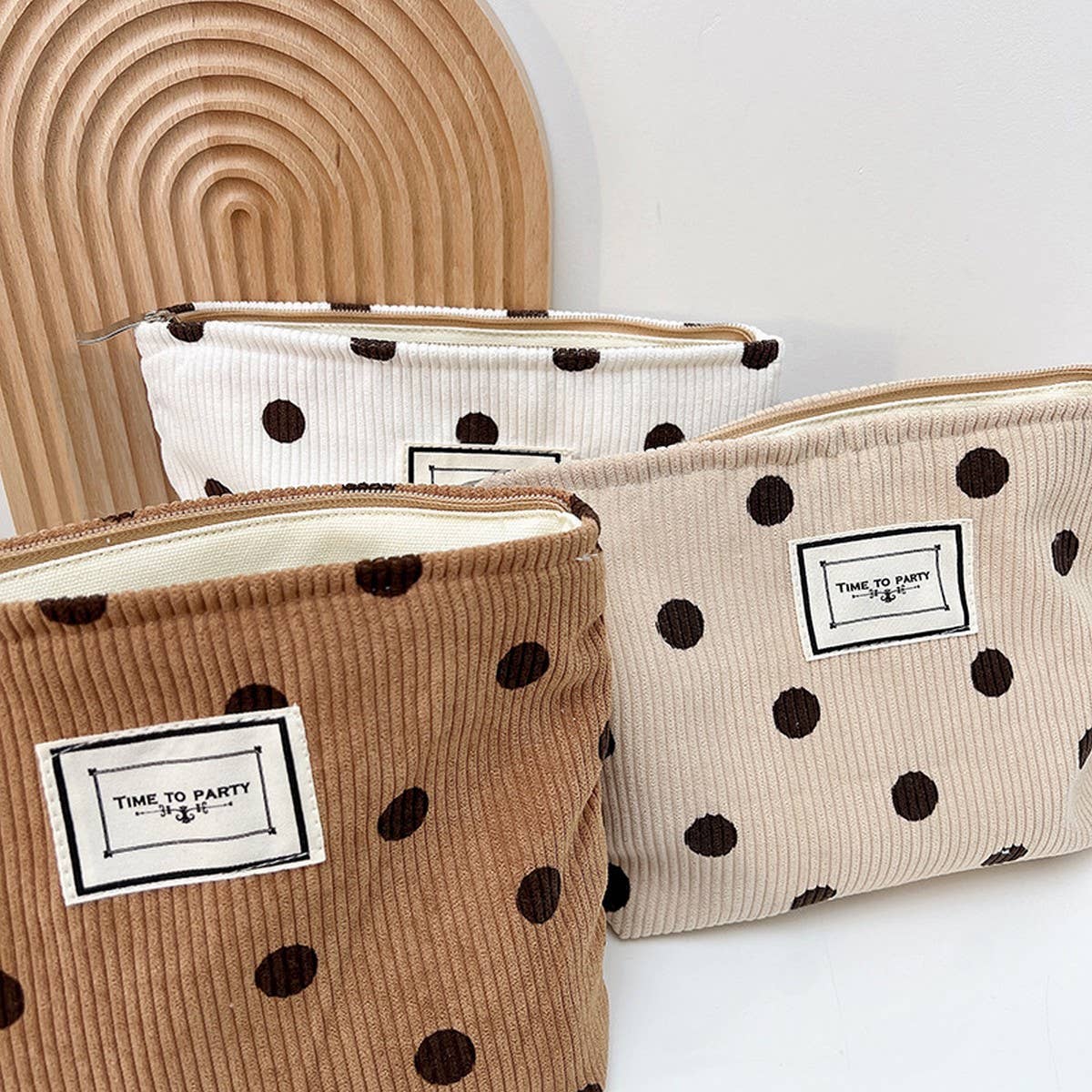 CORDUROY RETRO POLKA DOT MAKEUP BAG STORAGE BAG_CWAB1220