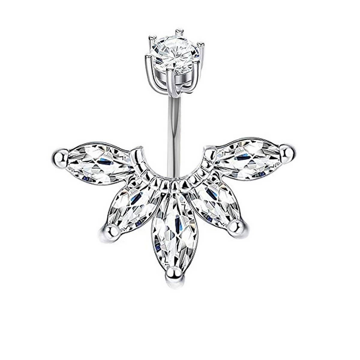 Cute CZ Navel Ring ? Heart & Butterfly Design