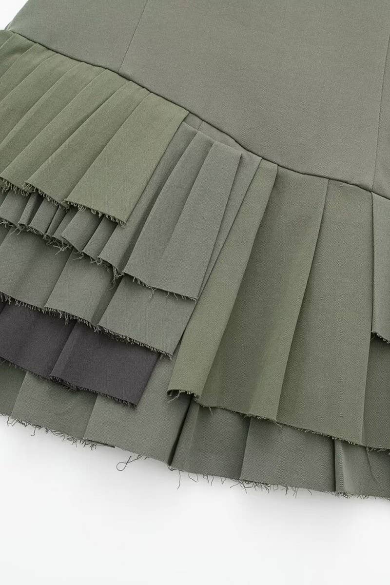 CWDSD6656_U-NECK SLEEVELESS WAIST RUFFLED SUSPENDER DRESS