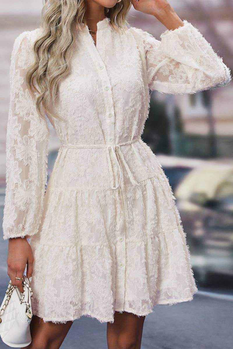 CWDSD6524_SPRING AUTUMN PERSPECTIVE LONG-SLEEVED DRESS