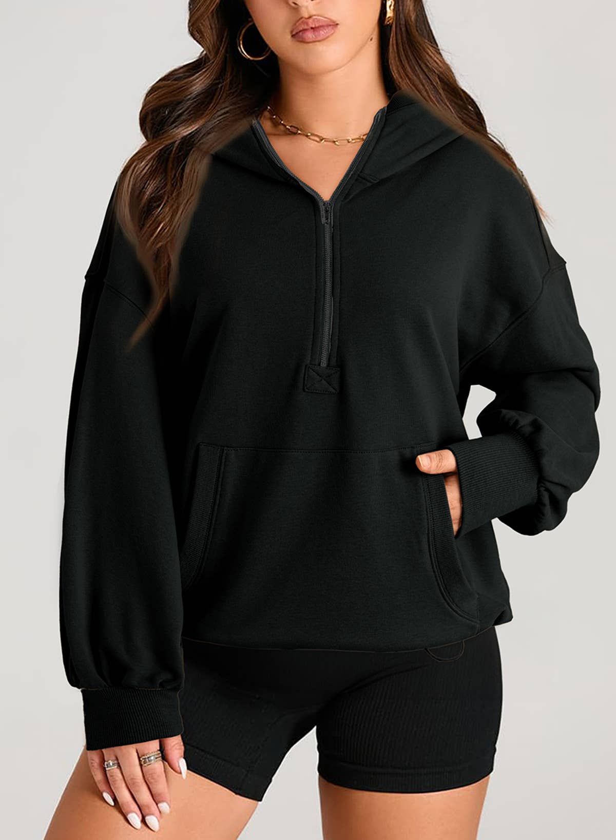 SOLID COLOR HOODED ZIPPER HOODIE