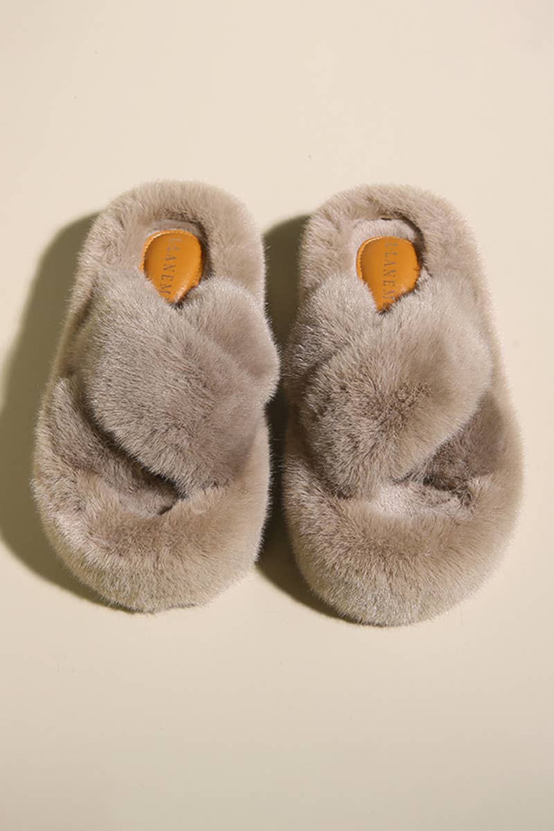 THICK SOLE CROSS STRAP FLUFFY BEDROOM SLIPPERS