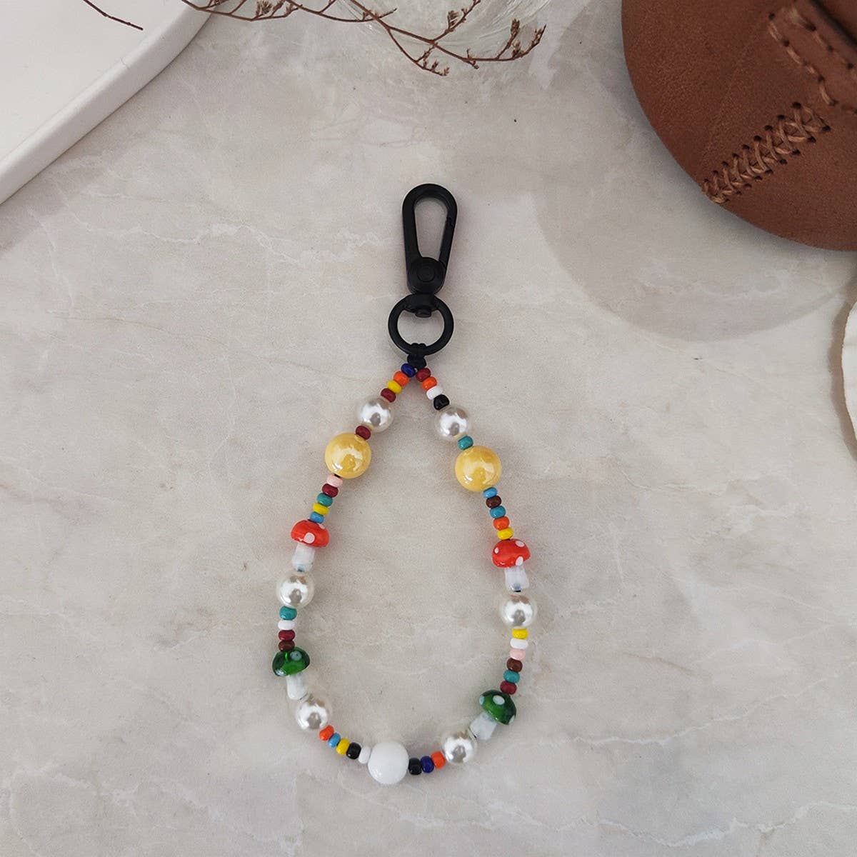 CWMM8724_COLORFUL MUSHROOM BEADED KEYCHAIN PENDANT