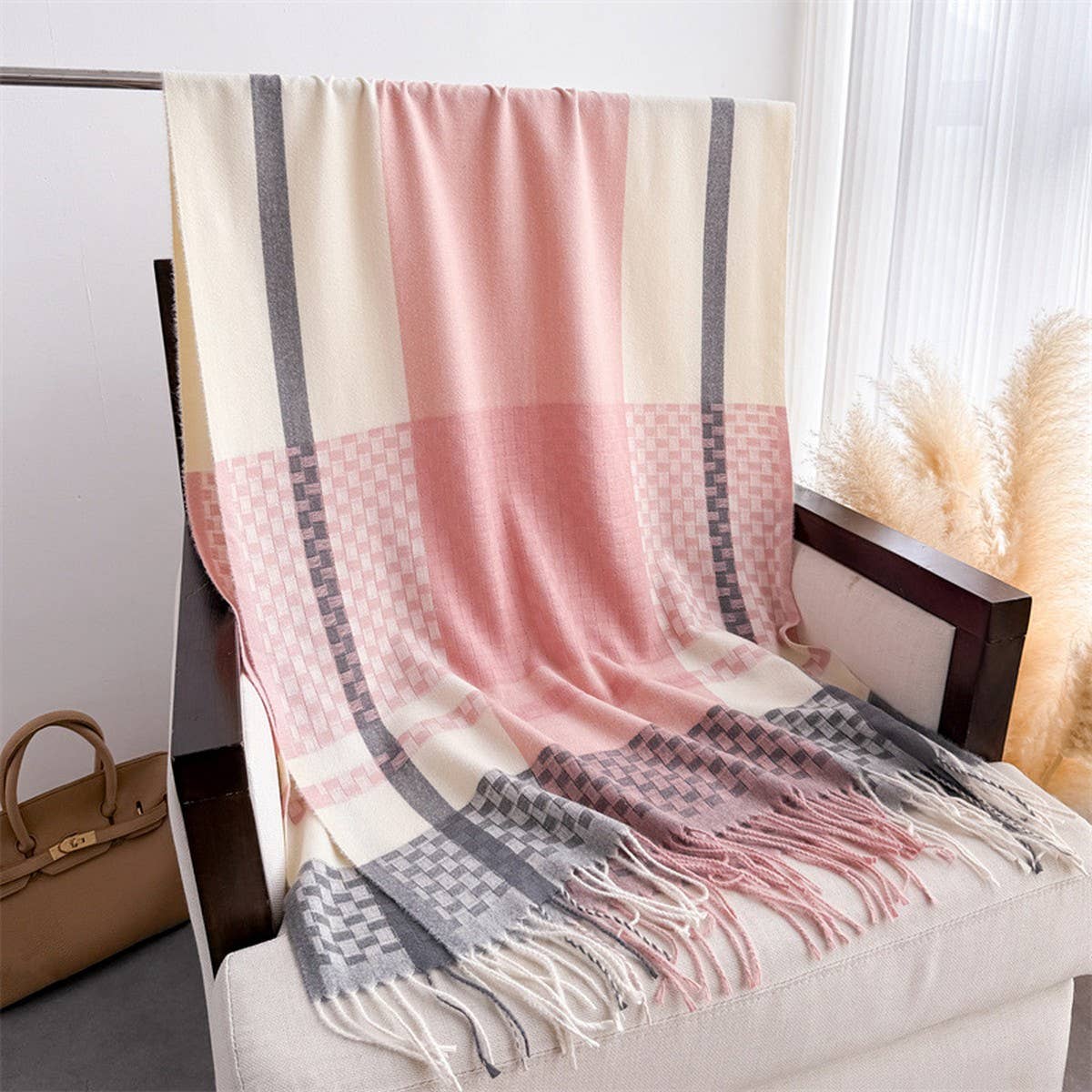 Woven Plaid Fringe Scarf Warm Winter Shawl Wrap_CWASC2779