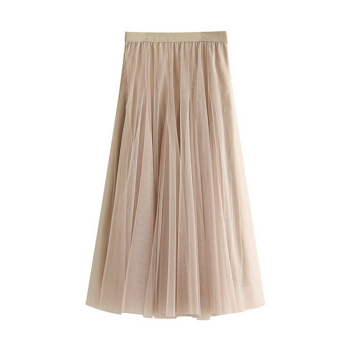 High-Waist Tulle A-Line Pleated Midi Skirt