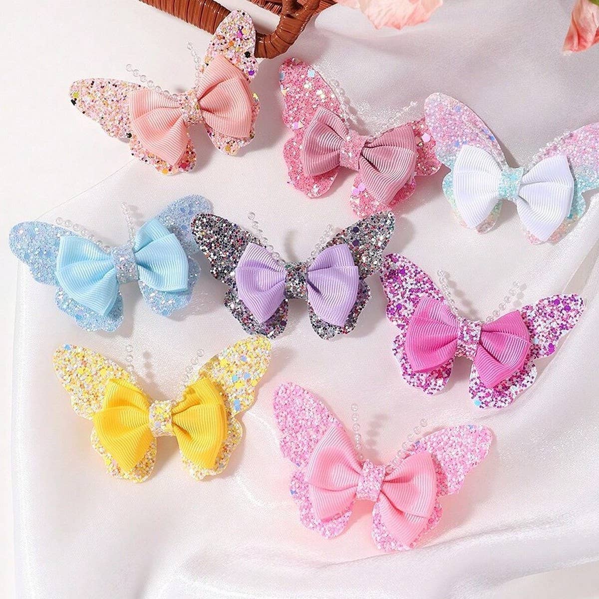 Glitter Bow Hair Clips Set for Baby Girls