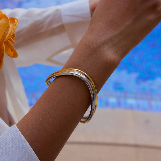 Gold-Silver Wave Bangle in 18K Stainless Steel