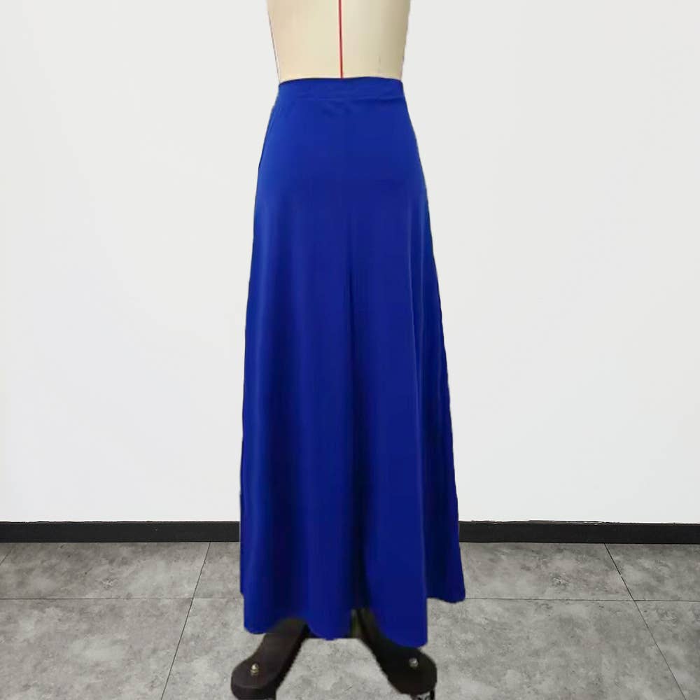 Casual solid color drawstring long skirt