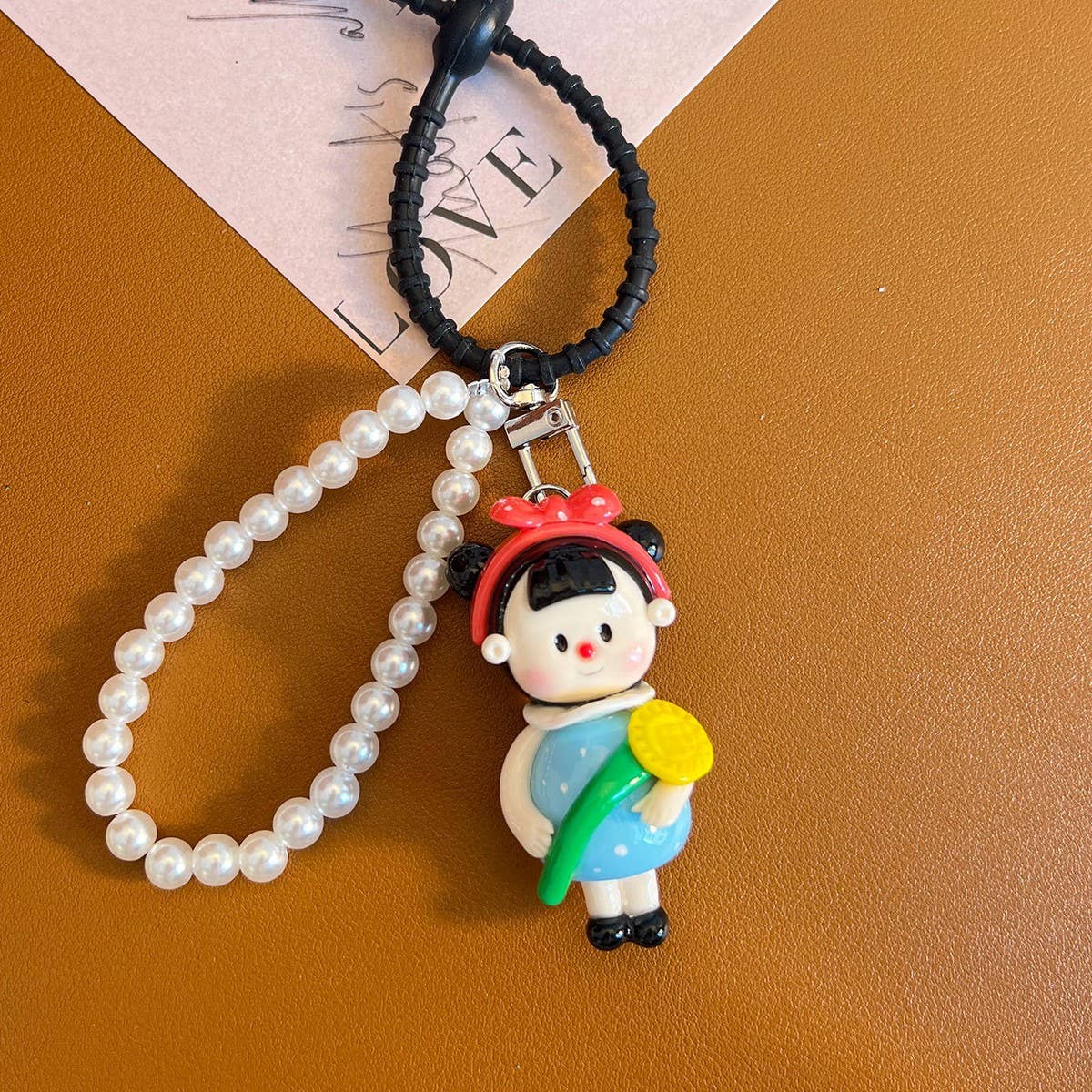 New Cartoon Clay Keychain Pearl Chain Gift Charm