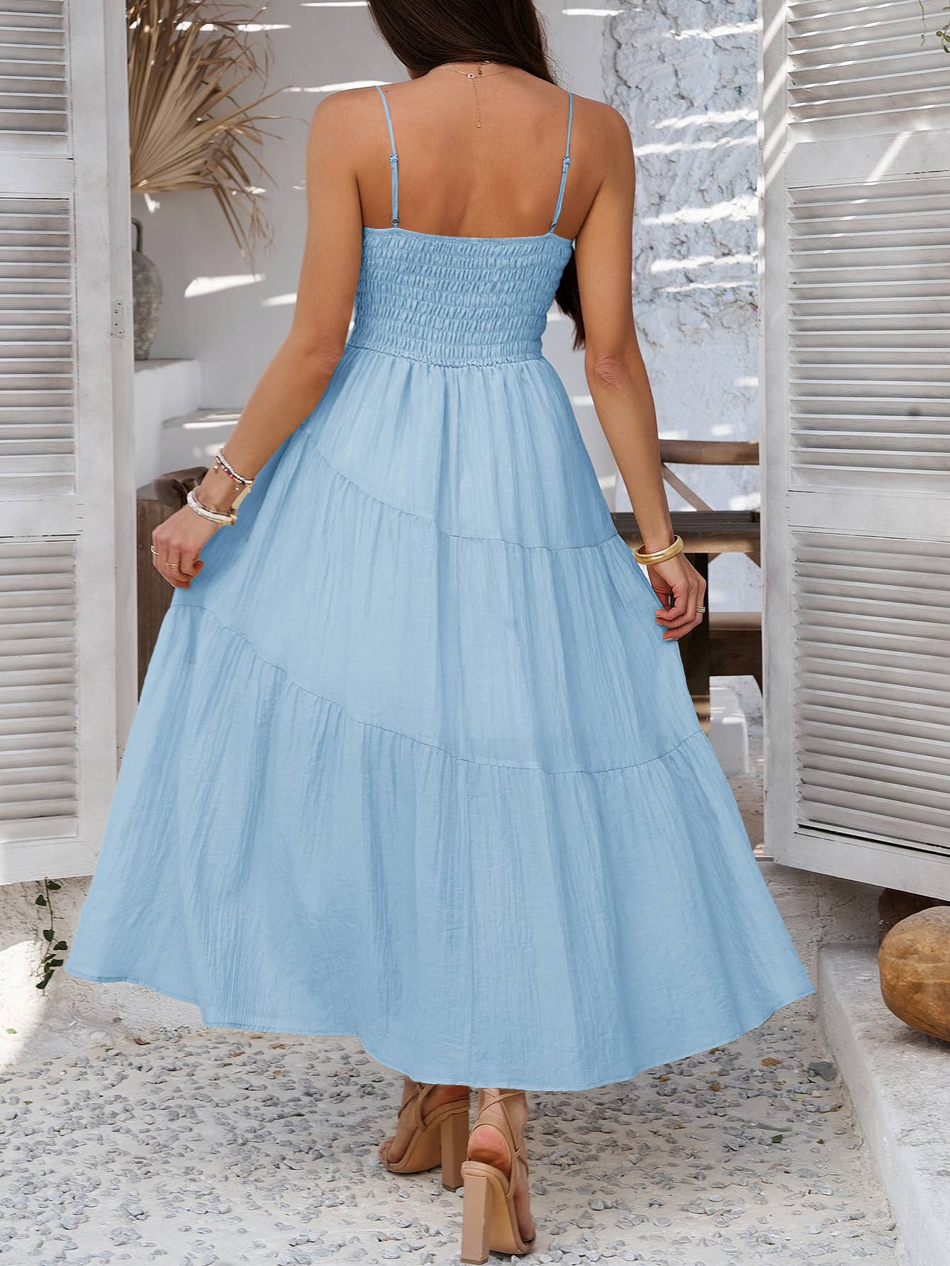 Solid color high-waisted halter dinner dress