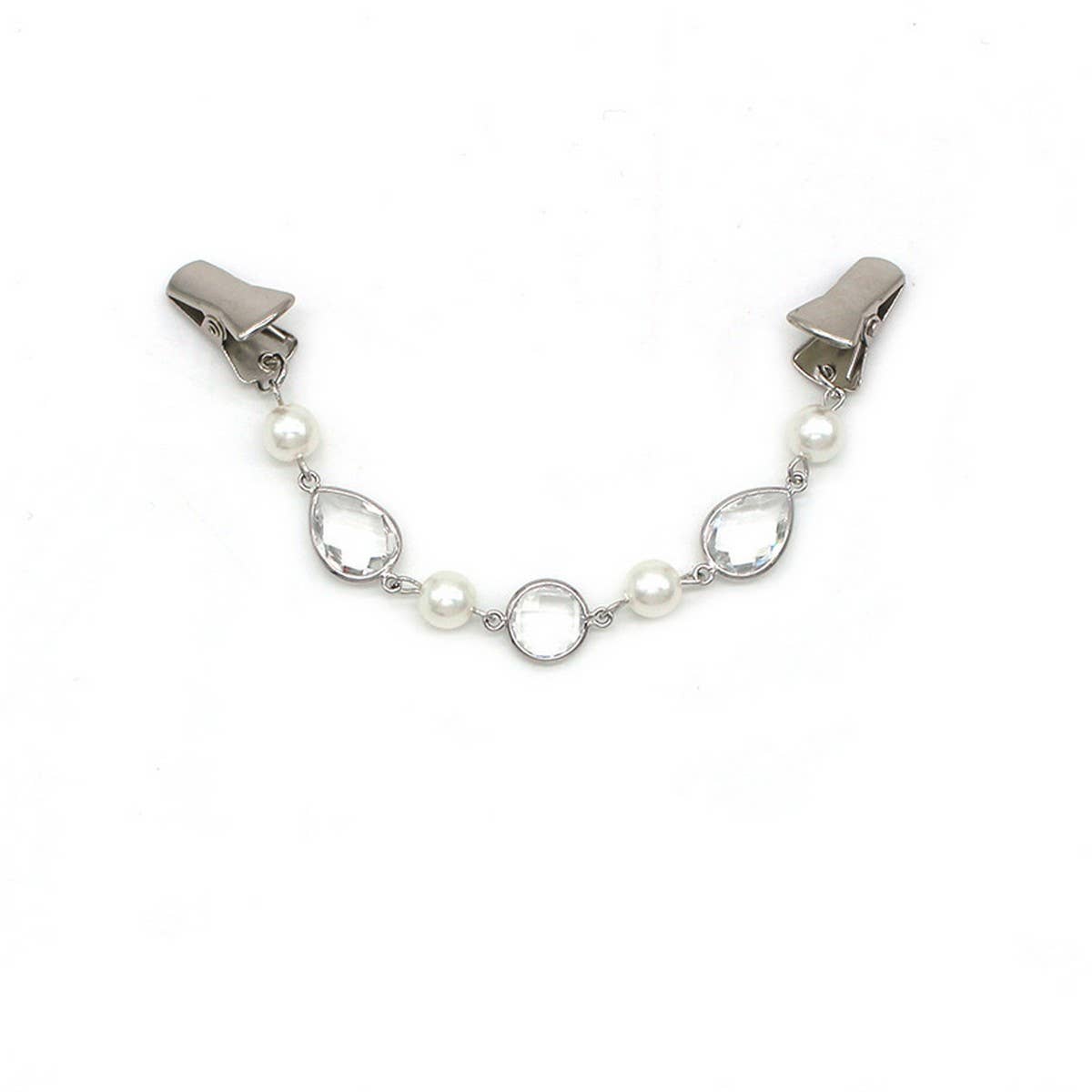 NEW CRYSTAL PEARL BUTTERFLY CHAIN SHAWL CLIP