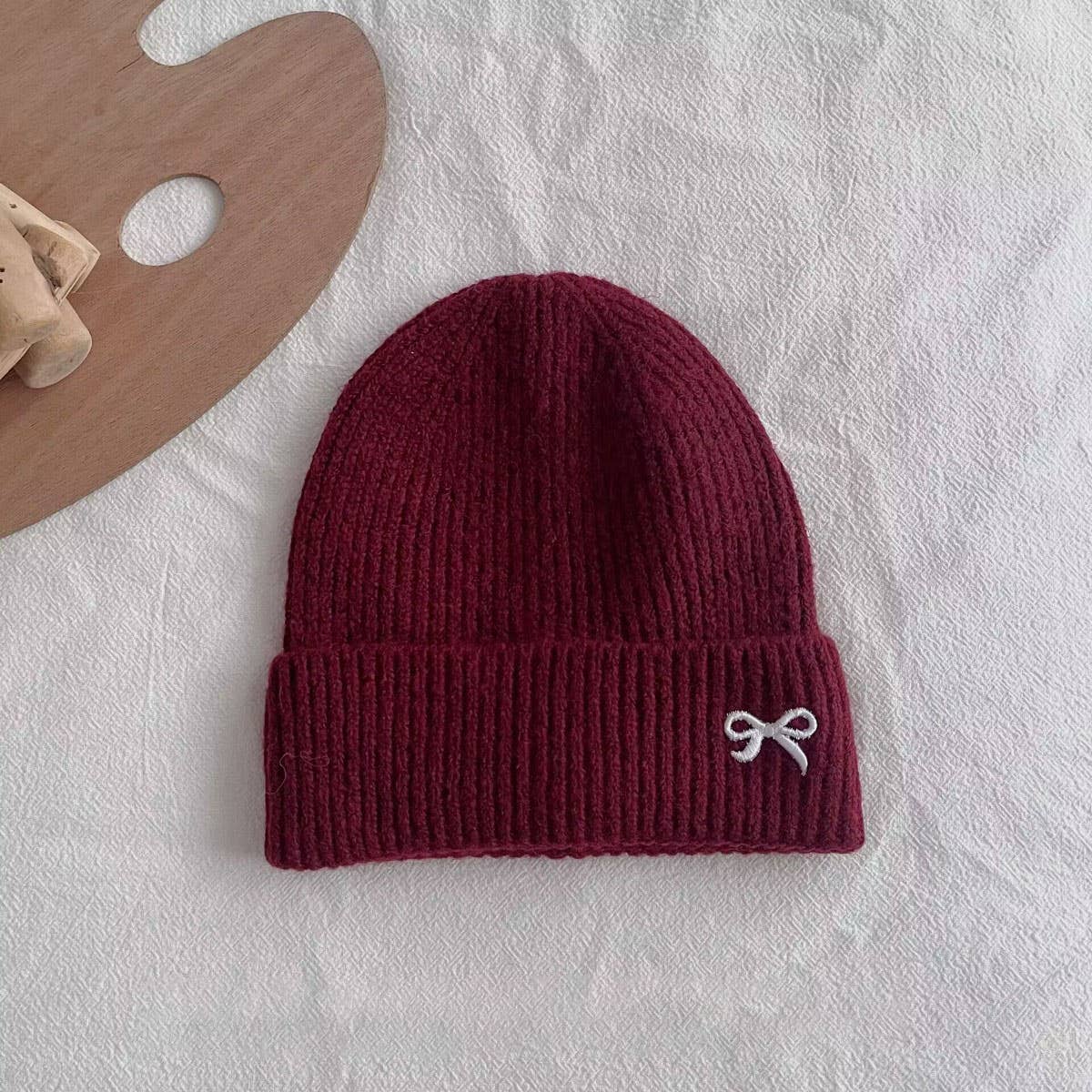 CHILDREN'S WARM KNITTED HAT WITH BOW EMBROIDERY_CWAH2926