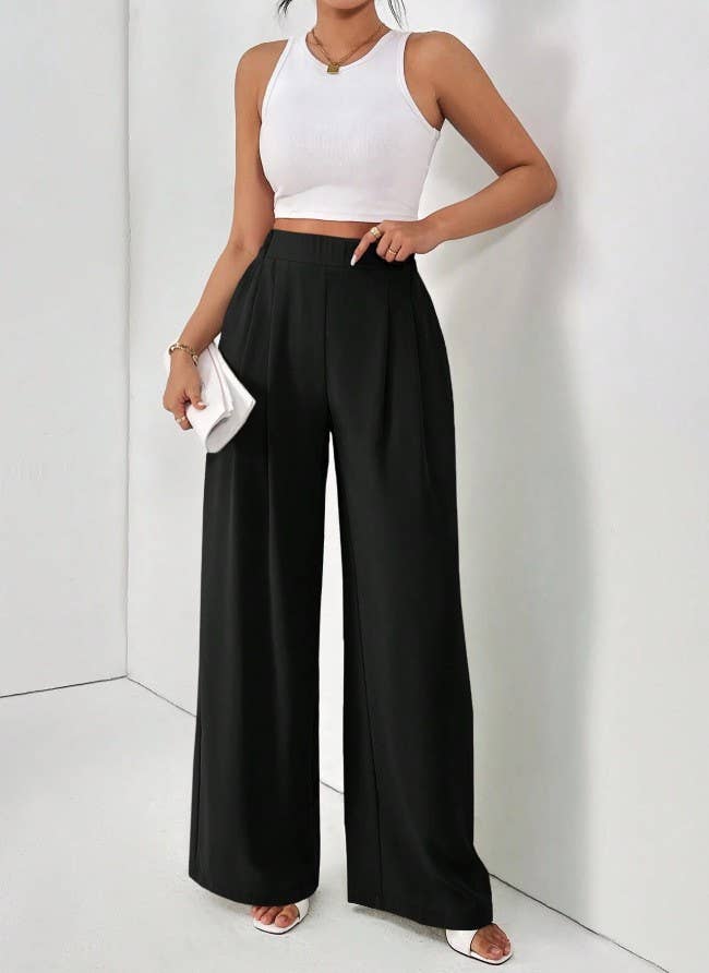 WIDE LEG DROP HIGH WAIST SLIM CASUAL PANTS