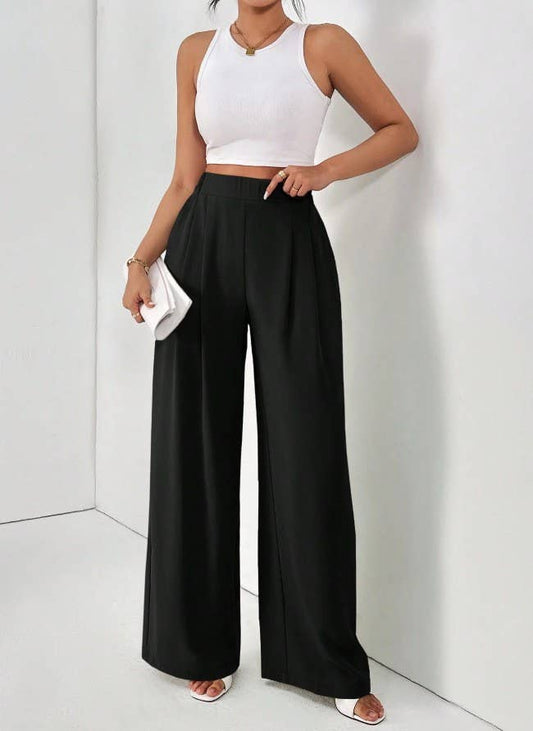 WIDE LEG DROP HIGH WAIST SLIM CASUAL PANTS