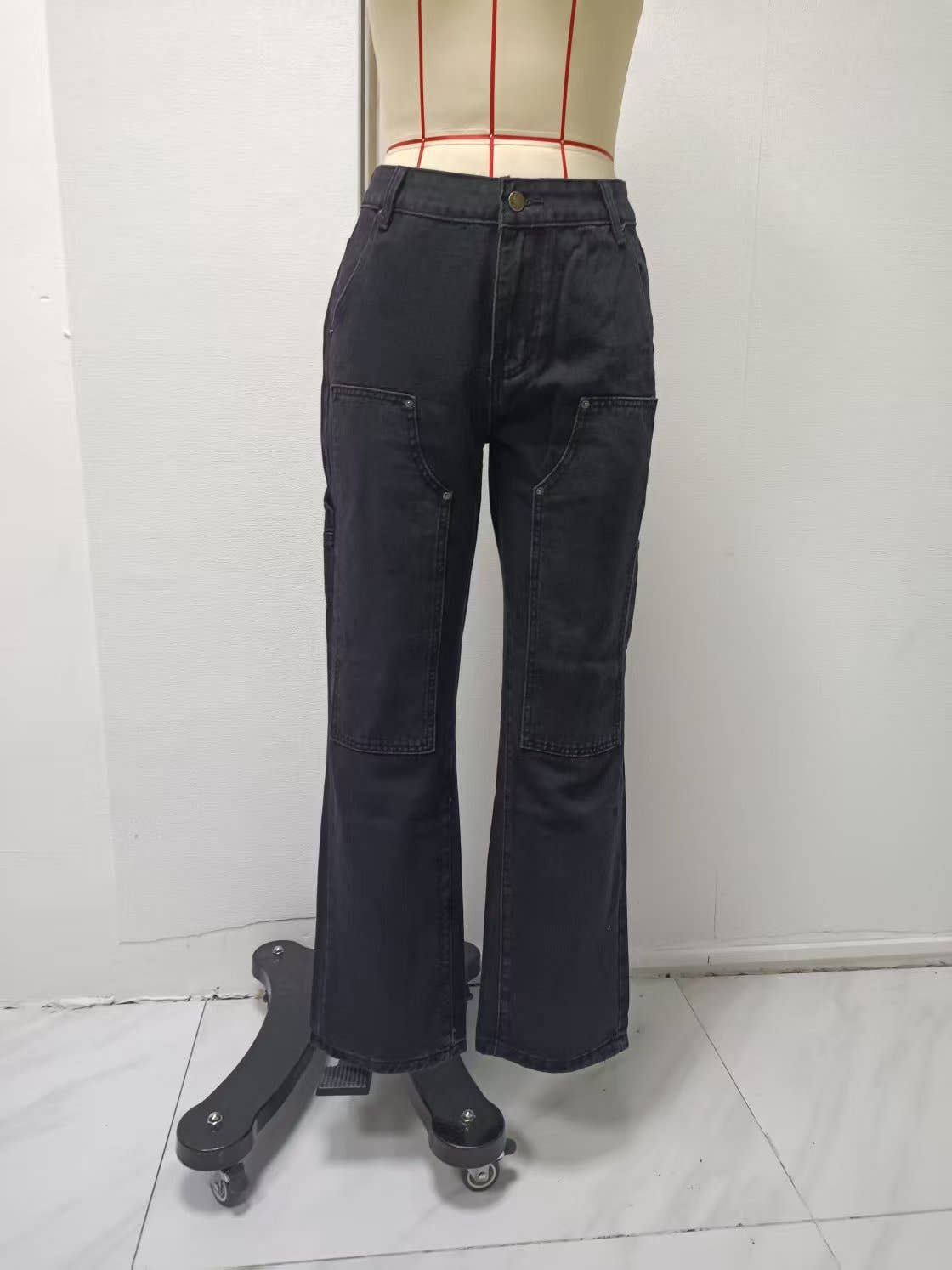 Loose-fitting wide-leg rivet work jeans
