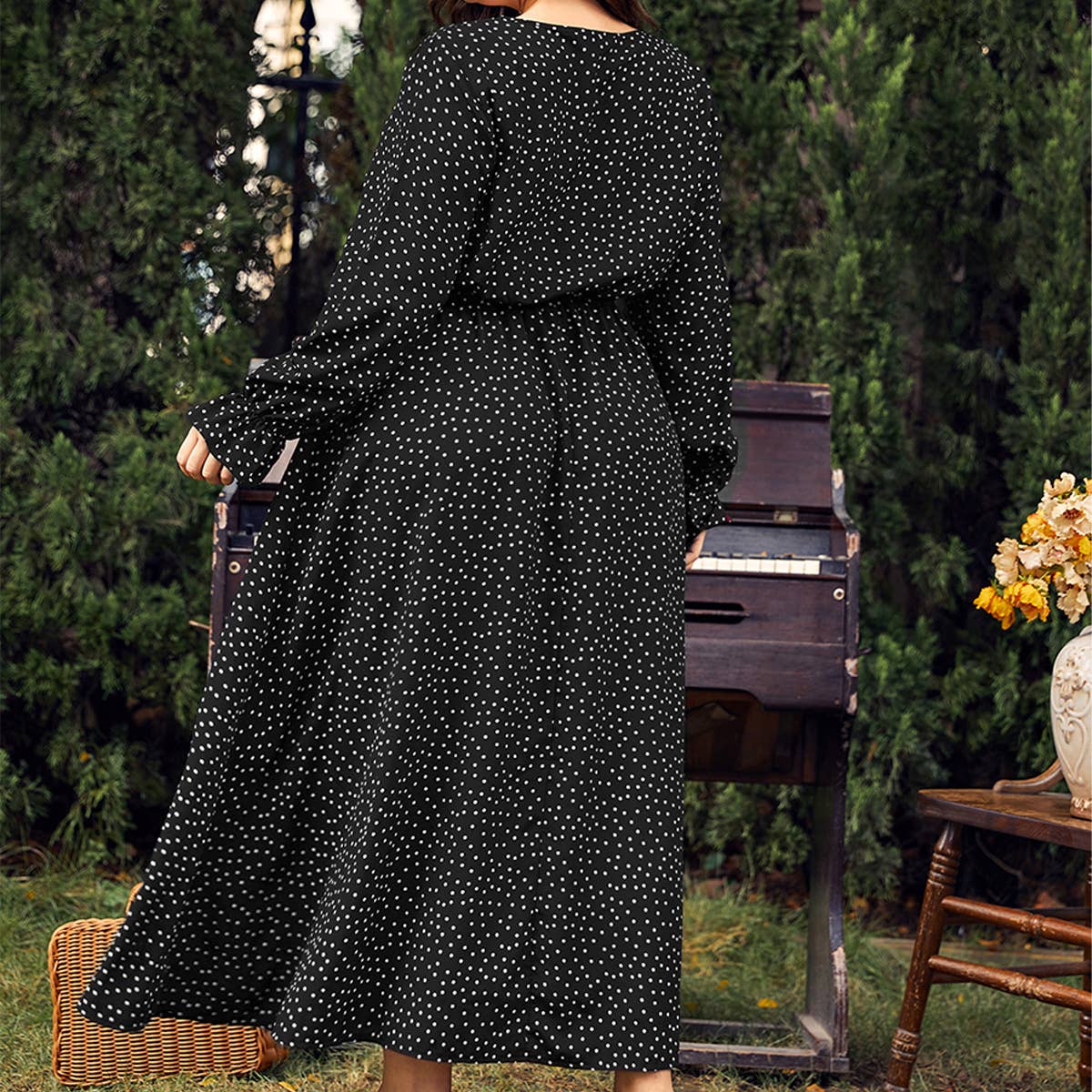 Plus Size Polka Dot Dress ??Loose Long Sleeve Fit_CWDMD5977