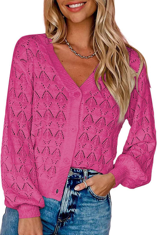 LONG SLEEVE CROCHET V-NECK CARDIGAN