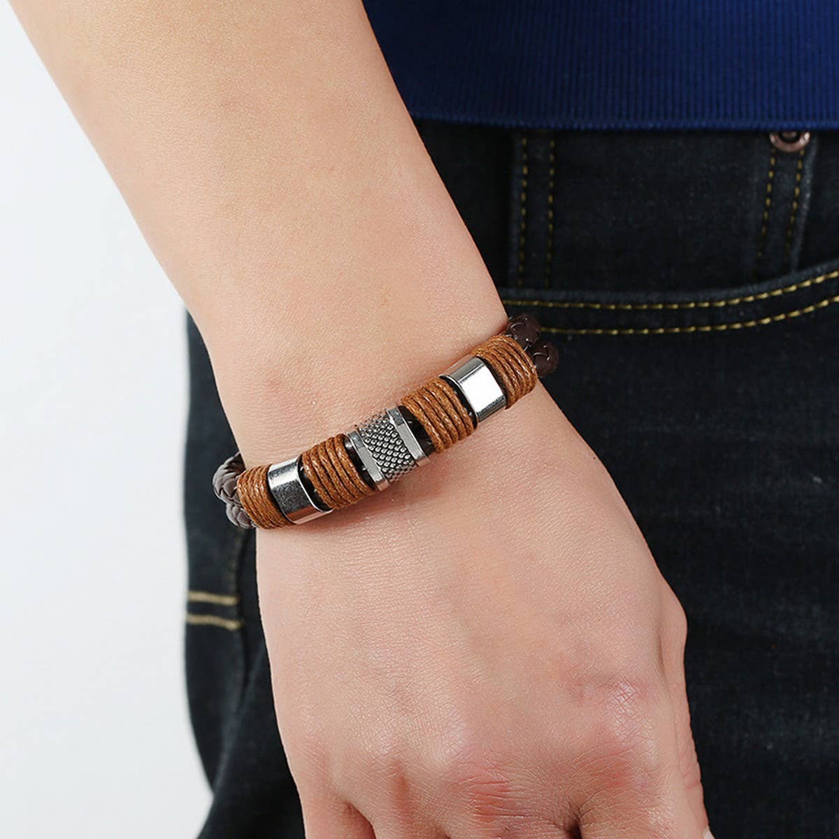 MEN'S PERSONALIZED SIMPLE LEATHER BRACELET